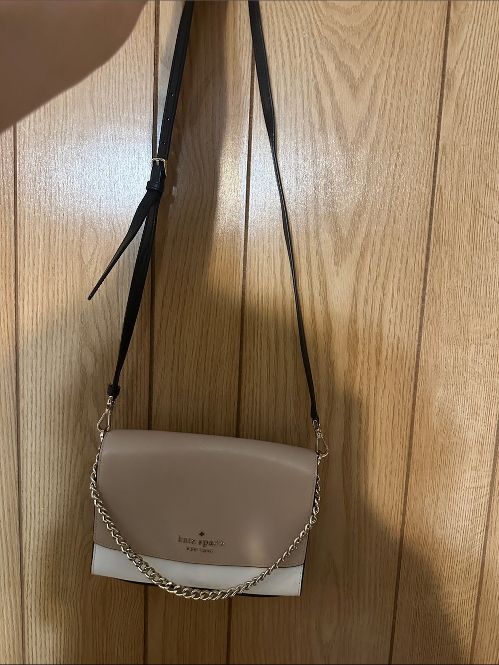 kate spade Two-Tone Taupe and Cream Crossbody with Black Strap